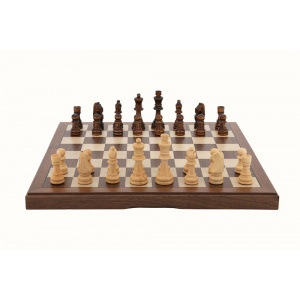 Dal Rossi Chess Set, folding, walnut inlaid, 15" -1267