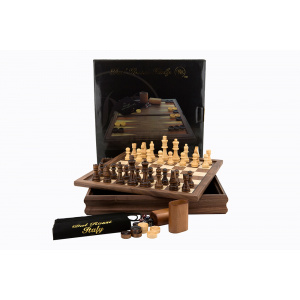 Flip Top Chess, Checkers, Backgammon. 14' with Walnut Finish -1344