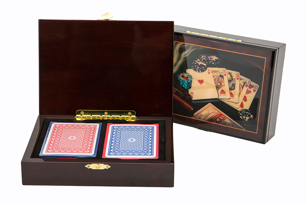 Dal Rossi Italy Wooden Cigar Box Design Playing Card Box Including Two Packs of Cards -0