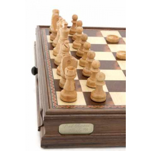 Dal Rossi Italy Walnut Wooden Chess & Checkers Set 15" with drawers-309