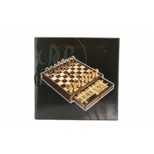 Dal Rossi Italy Walnut Wooden Chess & Checkers Set 15" with drawers-312