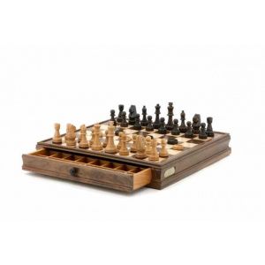 Dal Rossi Italy Walnut Wooden Chess & Checkers Set 15" with drawers-313
