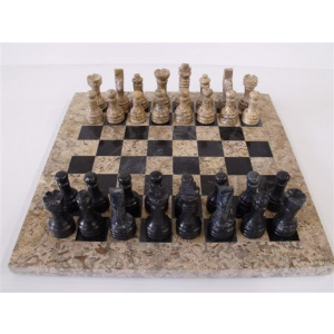 Onyx 12" Chess Set - Fossil & Black Onyx Chess Pieces-188