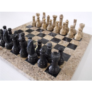 Onyx 12" Chess Set - Fossil & Black Onyx Chess Pieces-192