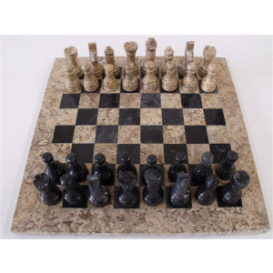 Onyx 12" Chess Set - Fossil & Black Onyx Chess Pieces-190