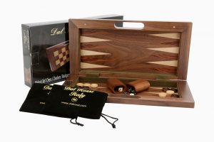 Dal Rossi Chess / Checkers / Backgammon,folding walnut, 16" -0