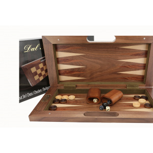 Dal Rossi Chess / Checkers / Backgammon,folding walnut, 16" -1261