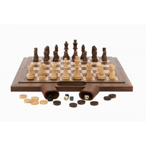 Dal Rossi Chess / Checkers / Backgammon,folding walnut, 16" -1262