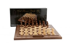 Dal Rossi Chess / Checkers / Backgammon,folding walnut, 16" -1263