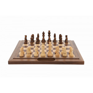 Dal Rossi Chess Set walnut folding bevelled edge, with handle, 16" -1256