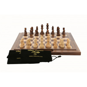 Dal Rossi Chess Set walnut folding bevelled edge, with handle, 16" -1259
