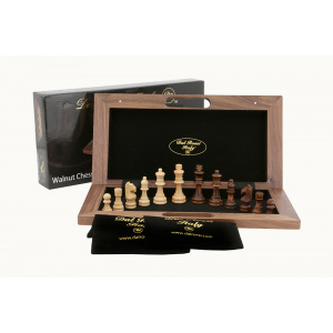 Dal Rossi Chess Set walnut folding bevelled edge, with handle, 16" -0