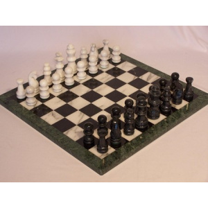 Chess set, Marble, Black &White, Green edge, 16 Marble