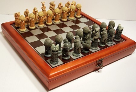 Hand Paint Chess Set - "Australiana" Theme with 75mm pieces, 45cm Chess Set Board + Storage Box