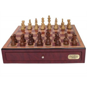 Dal Rossi Italy, Chess Box with drawers 18" (Red Mahongany Finish) with 85mm Wooden Double Weighted Sheesham Pieces