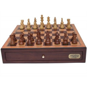 Dal Rossi Italy, Chess Box with Drawers 18" (Walnut Finish) with 85mm Wooden Double Weighted Sheesham Pieces