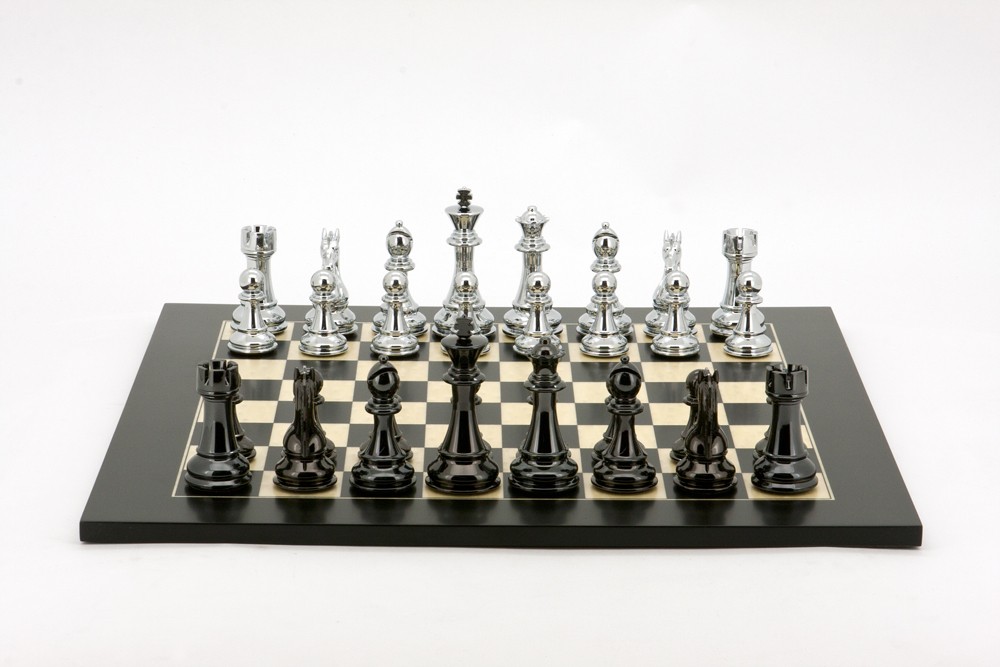 Dal Rossi Italy Chess Set, 50cm Board With Silver and Titanium Black Weighted Chess Pieces (101mm)