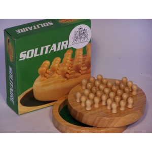 Solitaire, travel, round with lid, wood