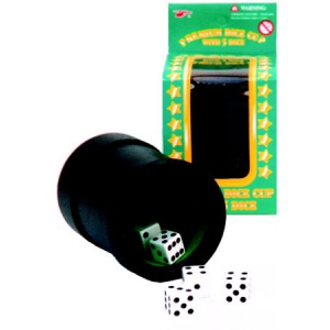Dice - Cup with 5 dice, black PVC