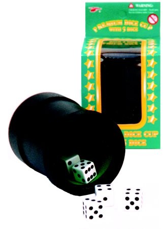 Dice - Cup with 5 dice, black PVC