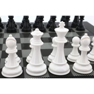Dal Rossi Italy Black/White Chess Set on Carbon Fibre Shiny Finish Chess Box 20” with compartments-1167