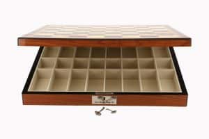 Dal Rossi Italy Staunton Wooden Chess Pieces on Walnut Shiny Finish Chess Box 20” with compartments-1188