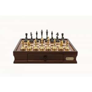 Dal Rossi Chess set on box 16" chess box with Brass Cap Staunton-0