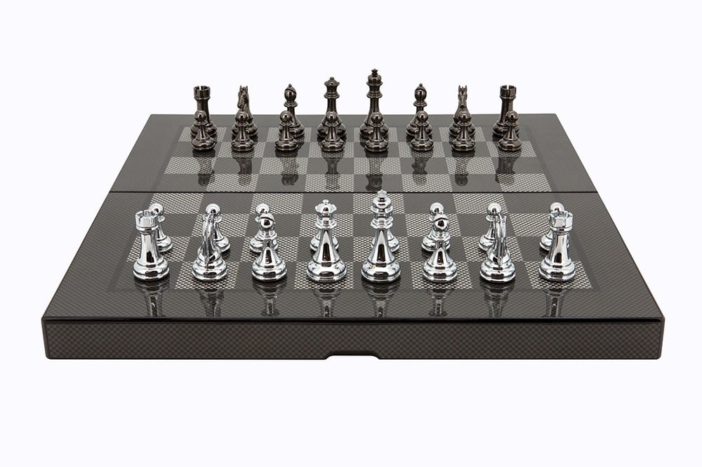 Dal Rossi Carbon Fibre Finish Folding Chess Set, 16