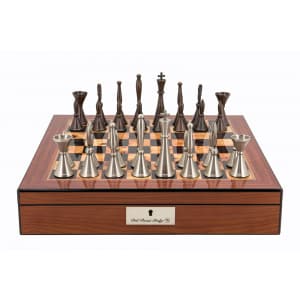 Dal Rossi Chess set Staunton Metal Walnut Finish Chess Box 16” with compartments-0