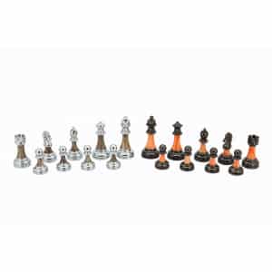 Dal Rossi 16" Chess Set Walnut Finish Chess Set with PU Leather Edge with compartments and Metal / Marble Finish 95mm Chess Pieces-1368