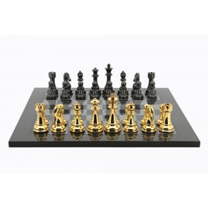 Dal Rossi Italy Chess Set, 50cm Carbon Fibre Finish Chess Board With Gold and Silver Weighted Chess Pieces (101mm) PLEASE NOTE CHESS PIECES ARE GOLD AND SILVER-0