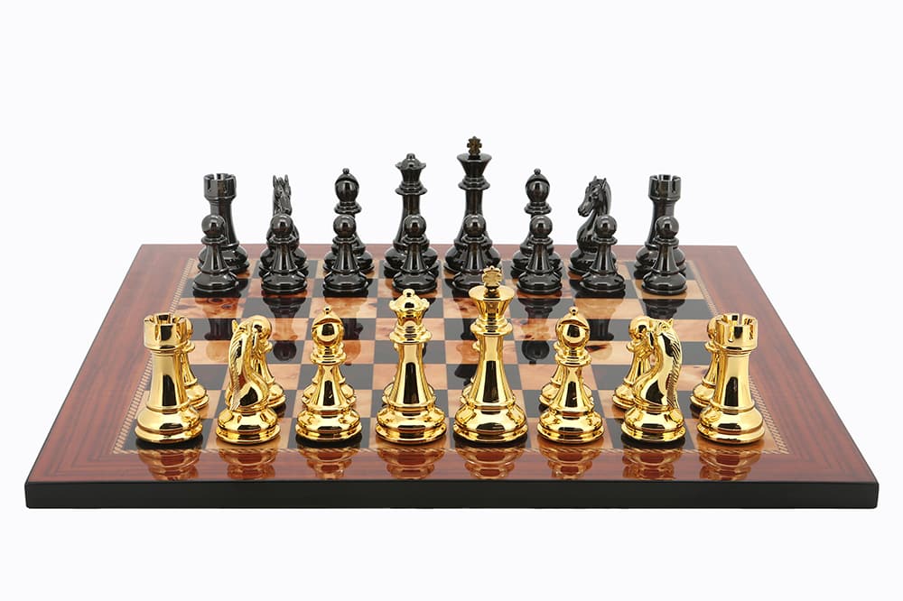 Dal Rossi Italy Chess Set, Walnut Finish Chess Board With Gold and Silver Weighted Chess Pieces (101mm) PLEASE NOTE CHESS PIECES ARE GOLD AND SILVER-0