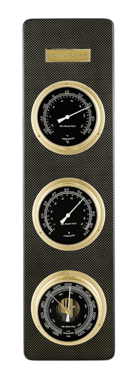 Del Milan 3 in 1 Weather Station, Barometer, Thermometer, Hygrometer, Carbon Fibre Finish-0
