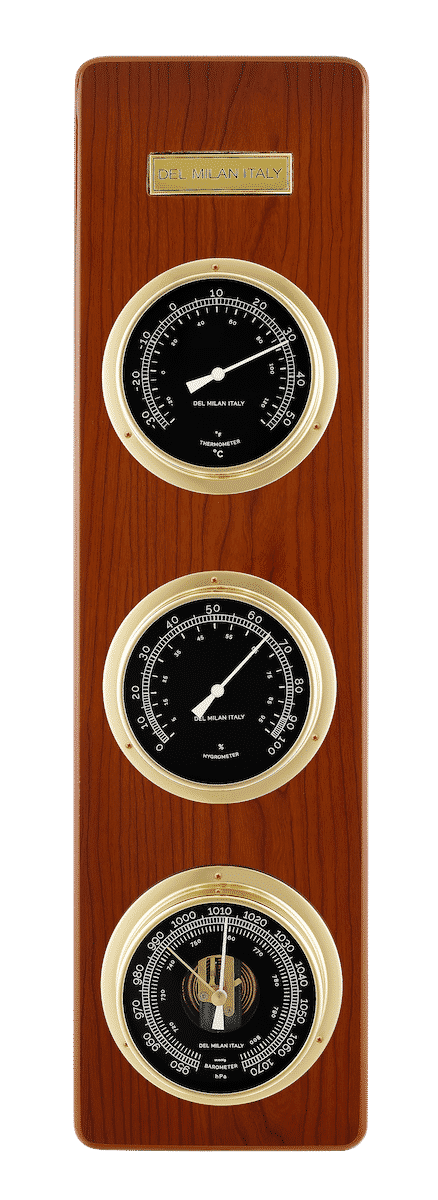 Del Milan 3 in 1 Weather Station, Barometer, Thermometer, Hygrometer, Teak Finish-0