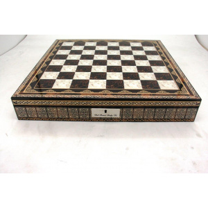 Dal Rossi Italy Chess Box Mosaic Finish 20" with compartments with Silver & Titanium Finish 101mm Double Weighted Chess pieces-2057