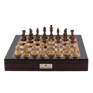 Dal Rossi Italy Chess Box Mahogany Finish 20" with compartments with Staunton Wooden 95mm Chess pieces Double Weighted Chess Pieces-0