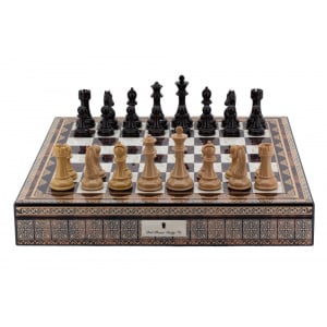 Dal Rossi Italy Chess Box Mosaic Finish 20" with compartments with Dark Cherry and Box Wood Finish 101mm Chess pieces-2106