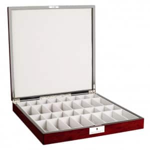 Dal Rossi Italy Chess Box Mahogany Finish 20" with compartments Gold and Silver 101mm Double Weighted Chess Pieces -2073