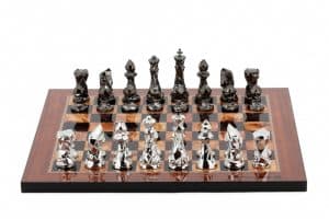 Dal Rossi Italy Chess Set with Diamond-Cut Titanium & Silver 85mm chessmen on a Walnut Shiny Finish Chess Board 16” -0