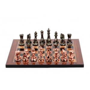 Dal Rossi Italy Chess Set with Diamond-Cut Copper & Bronze Finish 85mm chessmen on a Walnut Shiny Finish Chess Board 16” -0