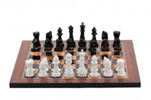 Dal Rossi Italy Chess Set with Diamond-Cut Black & White 85mm chessmen on a Walnut Shiny Finish Chess Board 16” -0