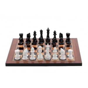 Dal Rossi Italy Chess Set with Diamond-Cut Black & White 85mm chessmen on a Walnut Shiny Finish Chess Board 16” -0